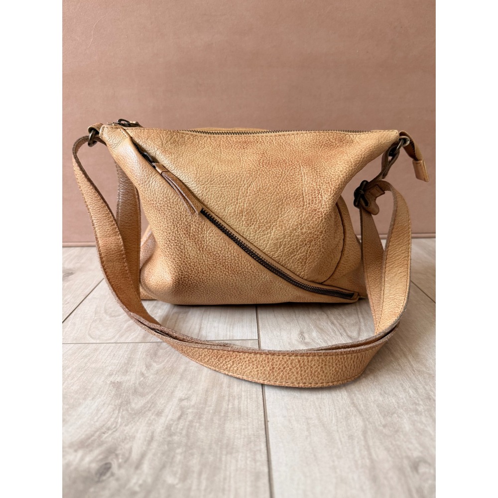 Rock Paper Scissors Pebbled Leather Crossbody Bag Asymmetrical Zip EUC
